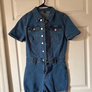 SHEIN Short Sleeve Denim Romper - Classic Blue